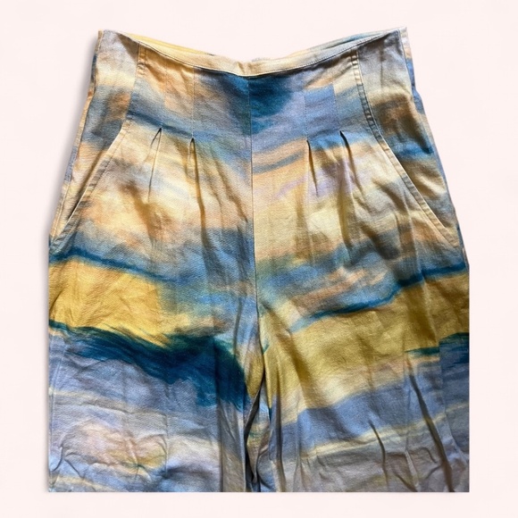 Adrienne Landau Blue Yellow Watercolor Wide Leg Pant Set NWOT Size S Resort - Picture 6 of 15
